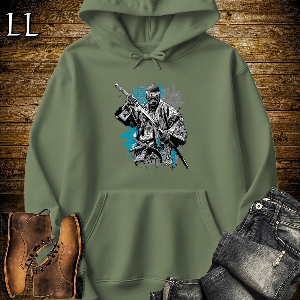 African Silver Street Samurai Hooded Sweatshirt - Military Green