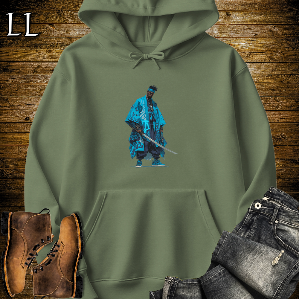 African Sky Blue Street Samurai Hooded Sweatshirt - Military Green
