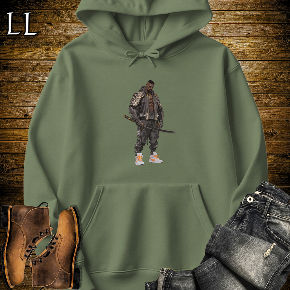 African Street Bodybuilder Samurai Hooded Sweatshirt - Military Green