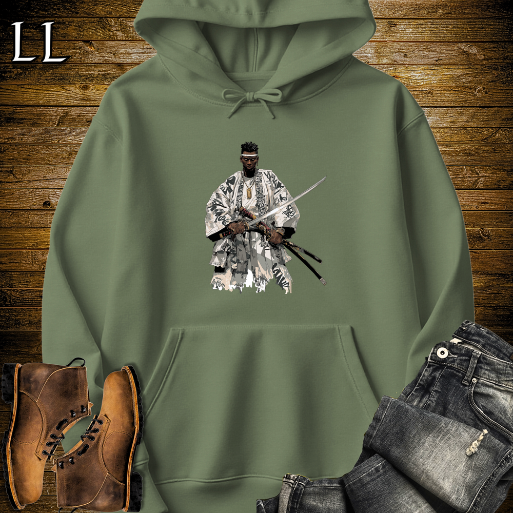 African White Street Samurai Hooded Sweatshirt - Military Green