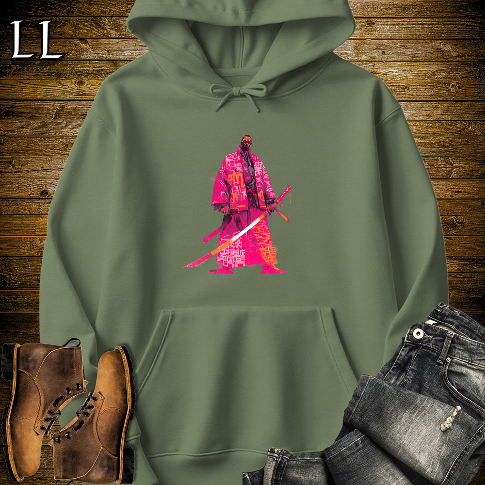 African Pink Street Samurai Hooded Sweatshirt - Military Green
