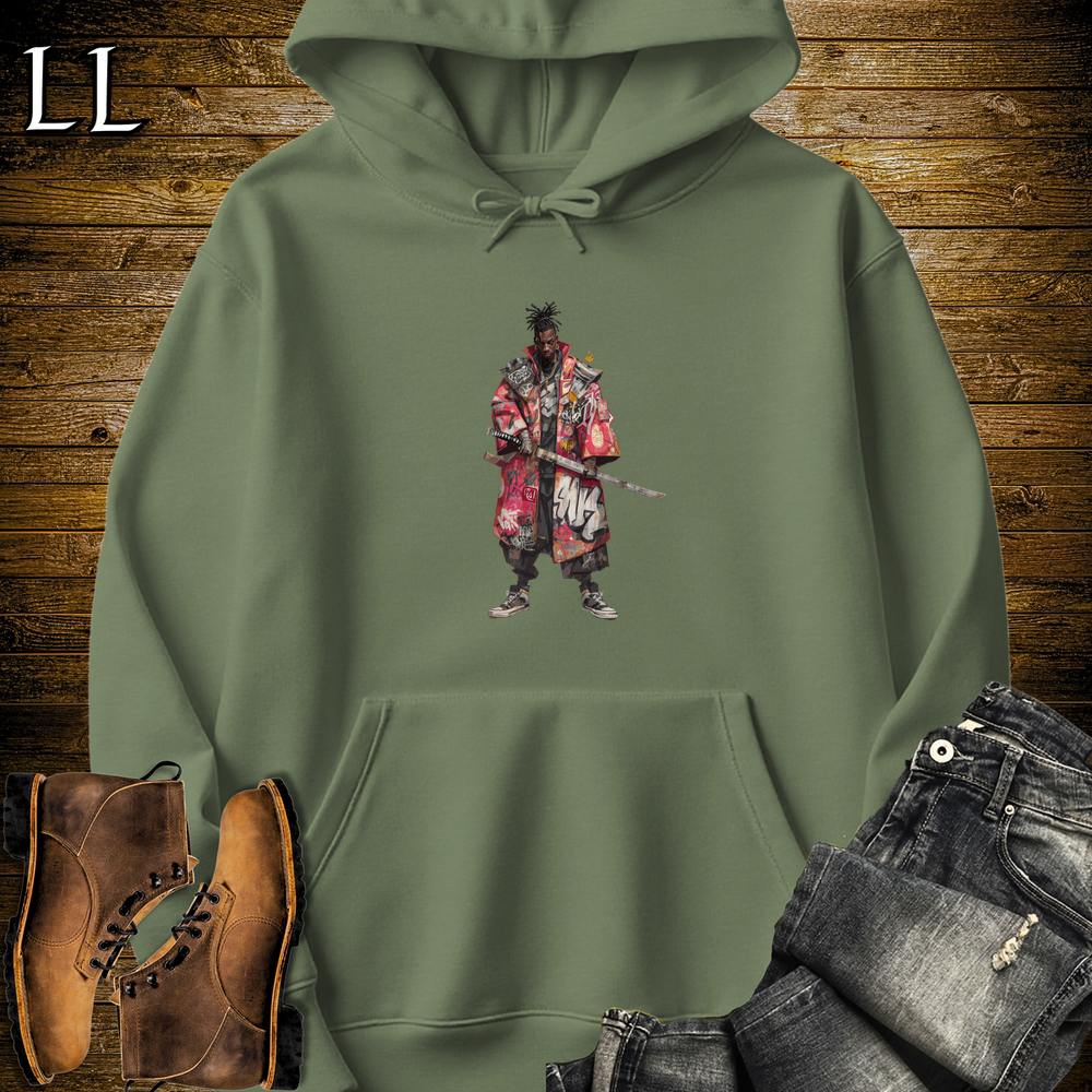 African Red Street Samurai Hooded Sweatshirt - Military Green