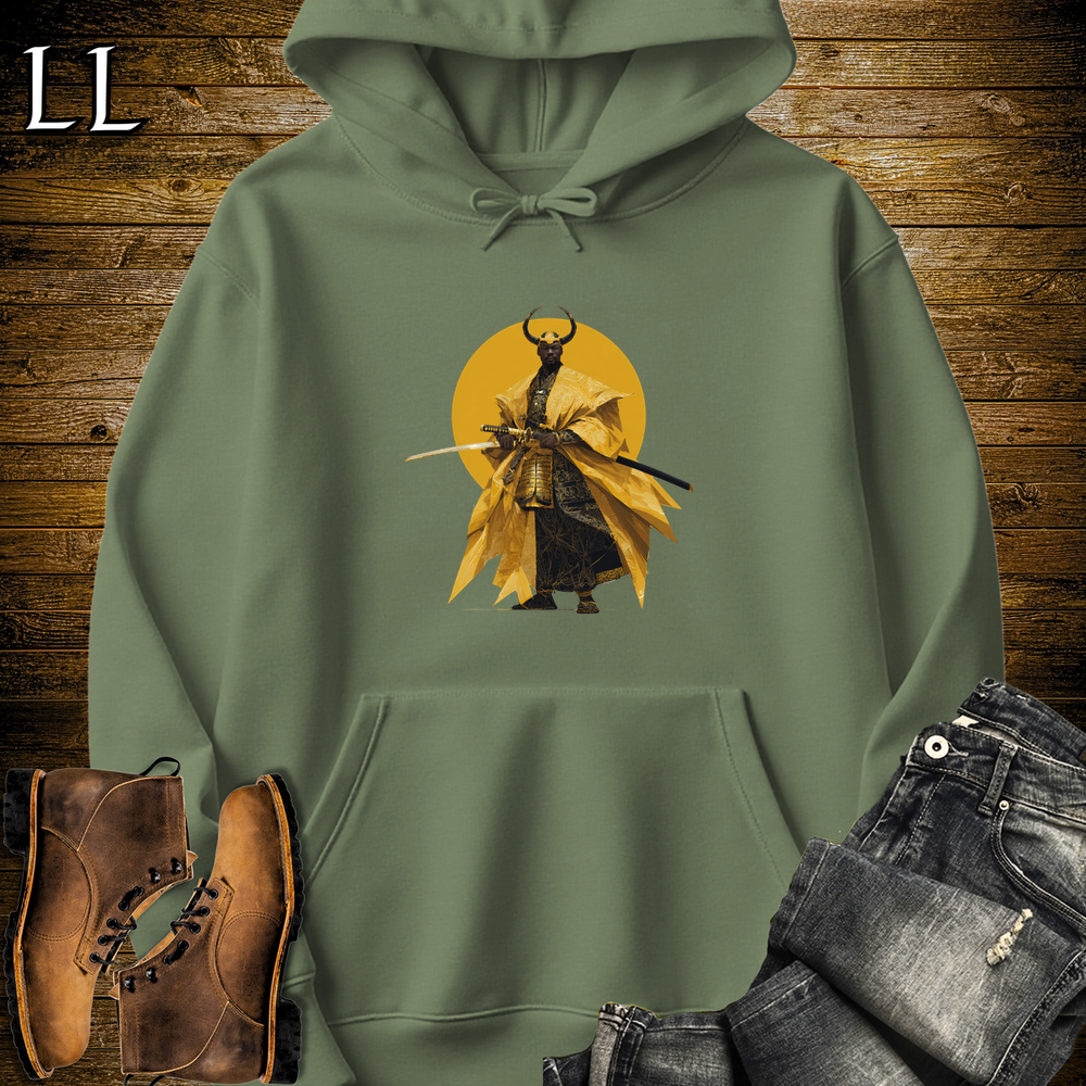 African Rising Sun Samurai Hooded Sweatshirt - Military Green
