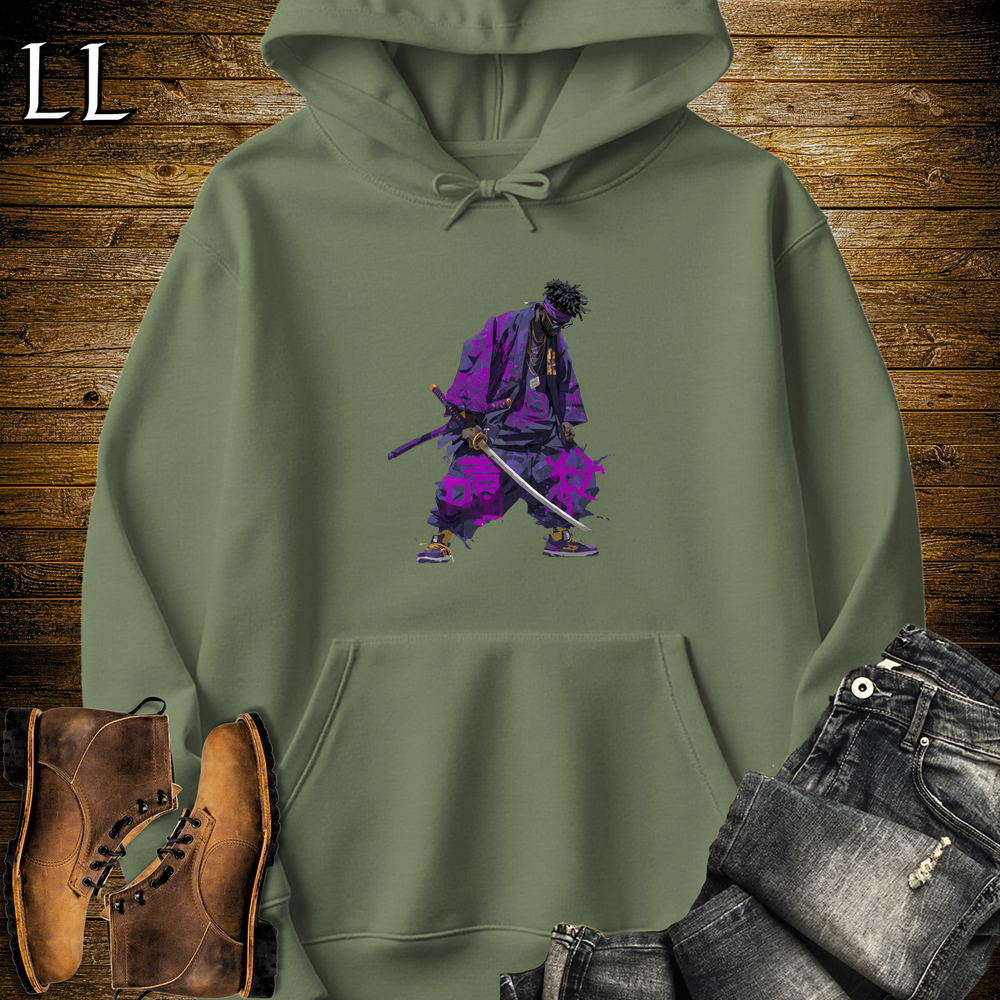 African Purple Street Samurai Hooded Sweatshirt - Military Green