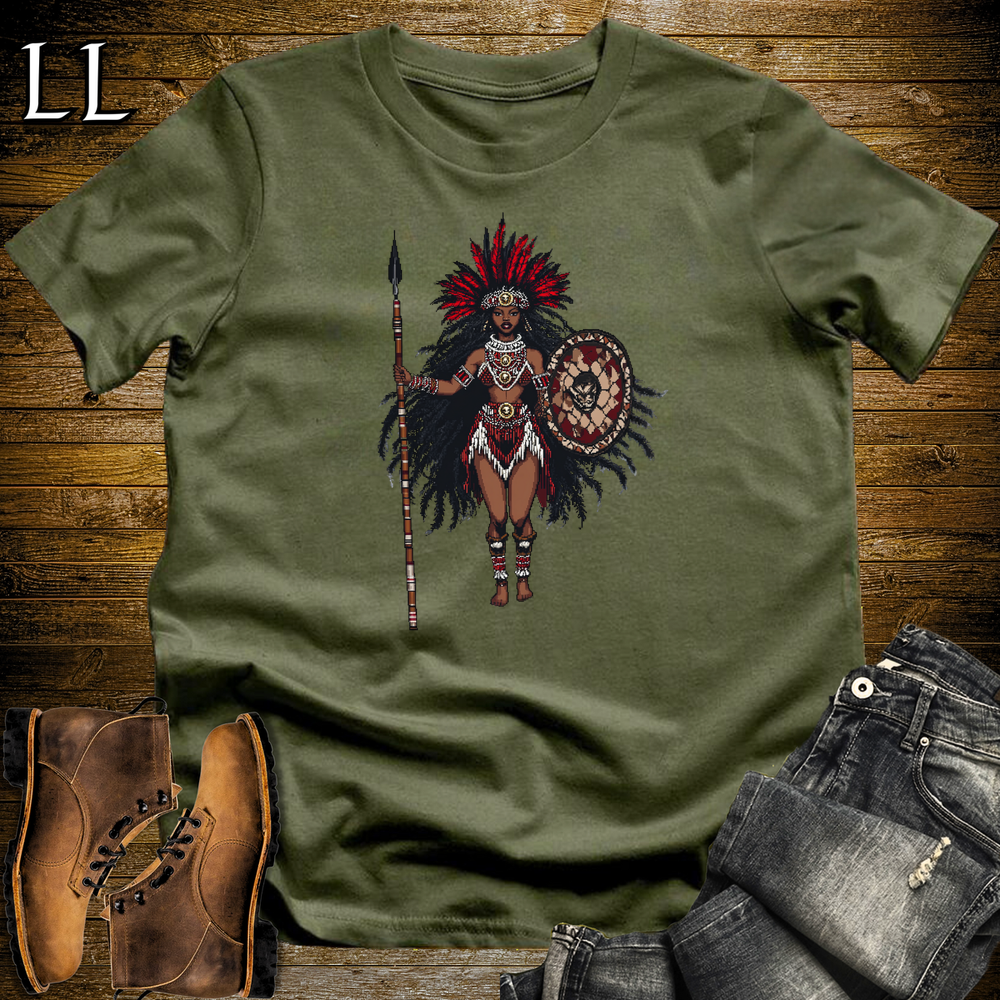 African 16 Bit Zulu Spear Queen Military Green | Zulu Queen Tee