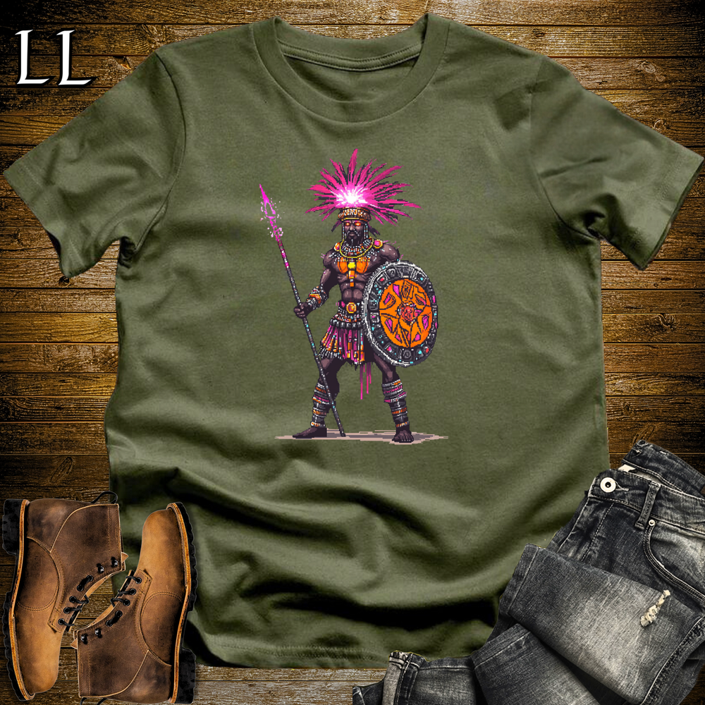 African 16 Bit Zulu Spear King Military Green | Zulu Warrior Tee