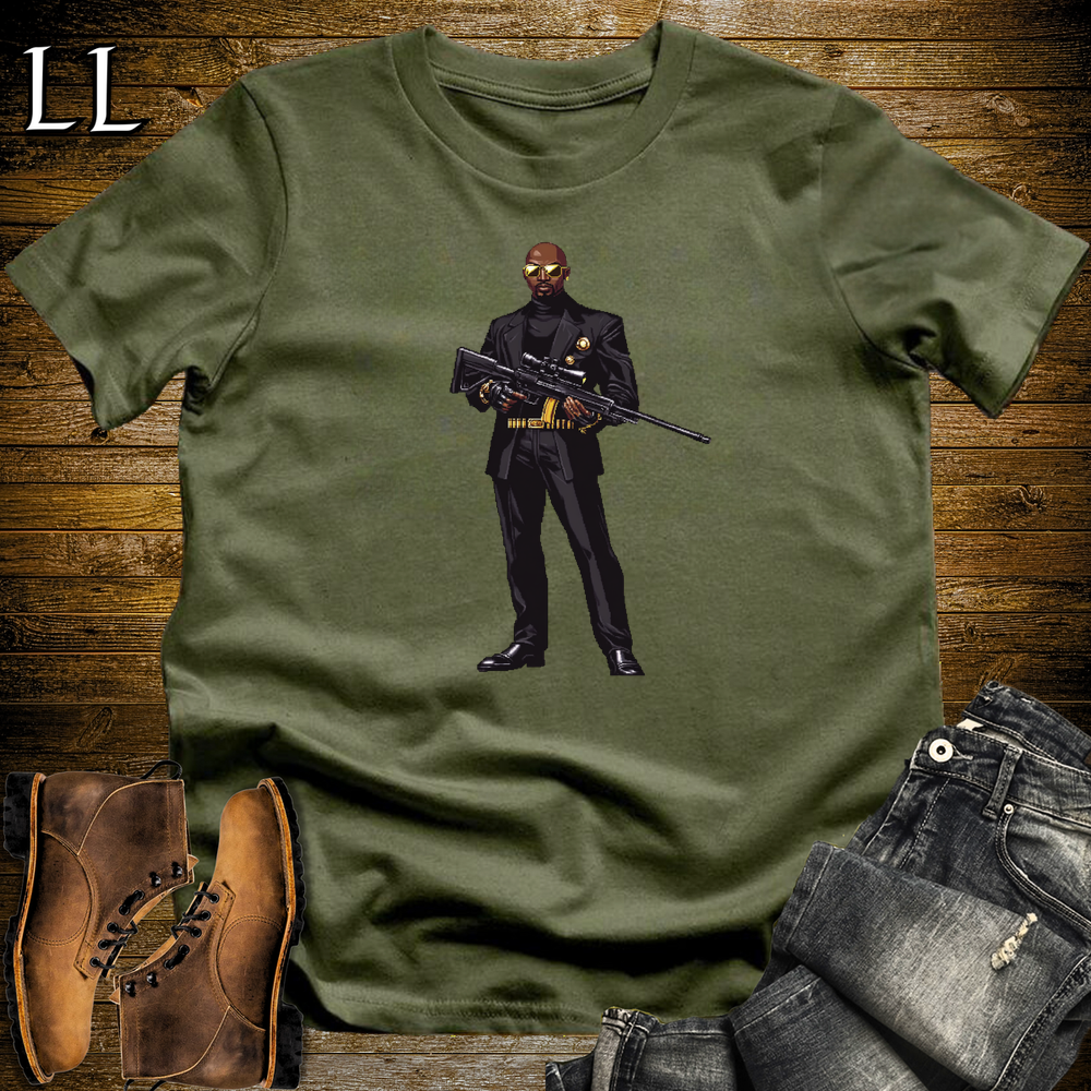 African 16 Bit Hitman Sniper Military Green | African Warrior Tee