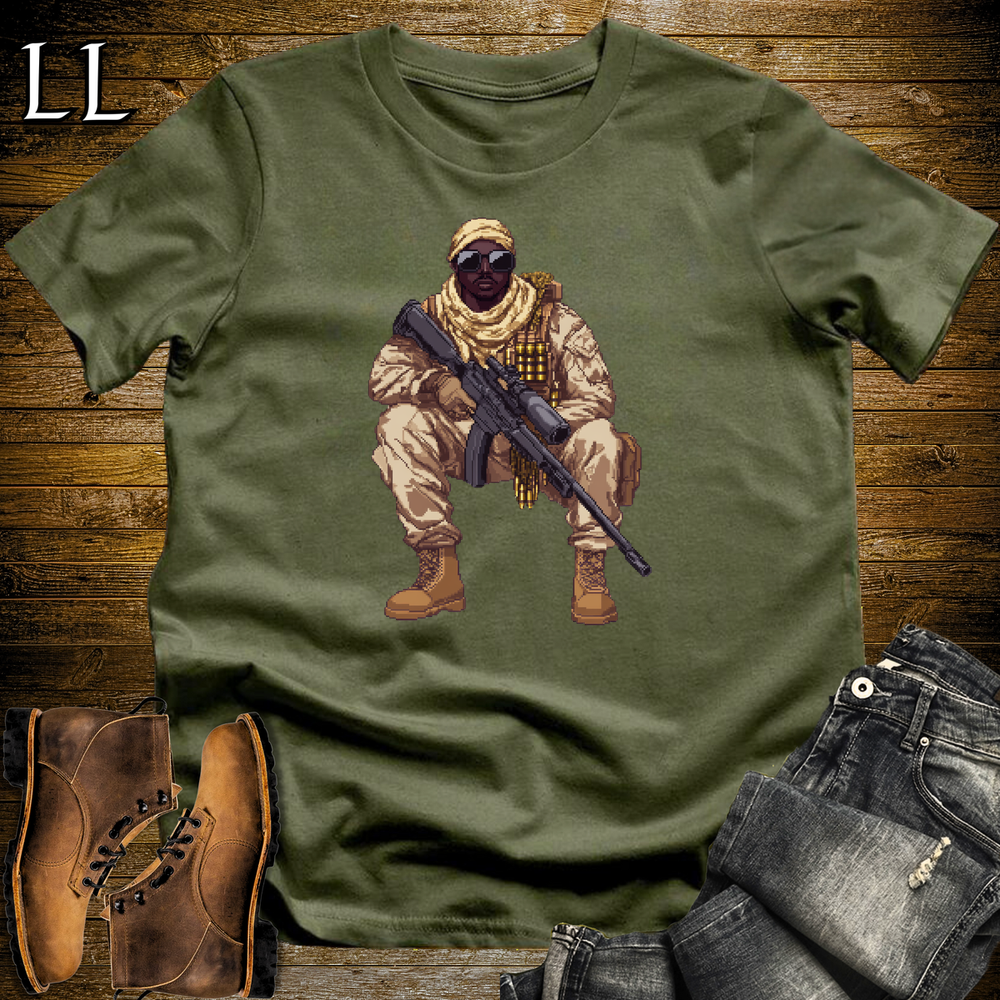 African 16 Bit Desert Sniper Military Green | African Warrior Tee