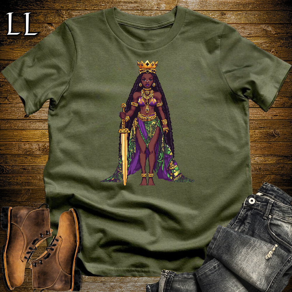 African 16 Bit Golden Sword Queen Military Green | African Queen Tee