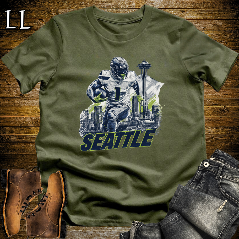 Seattle Football Number 1 T Shirt - Military Green