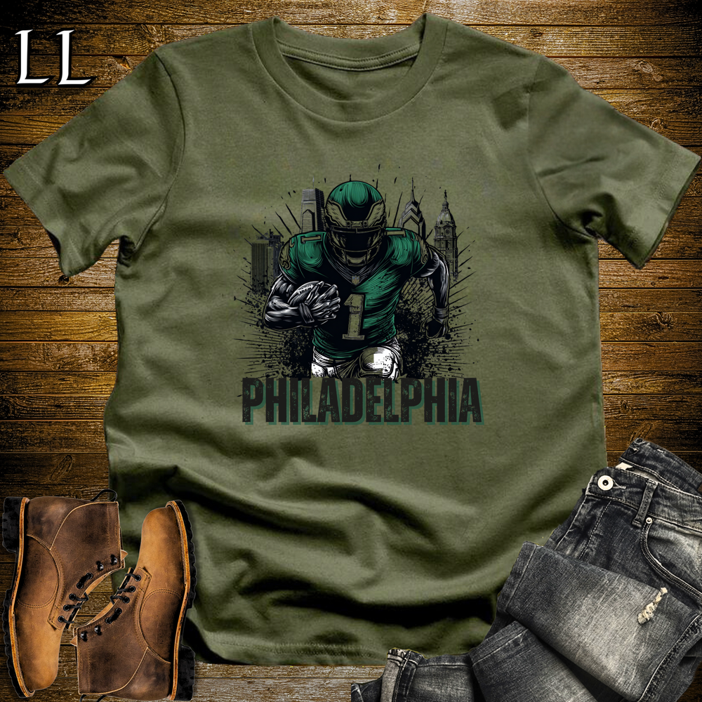 Philadephia Football Number 1 T Shirt - Military Green