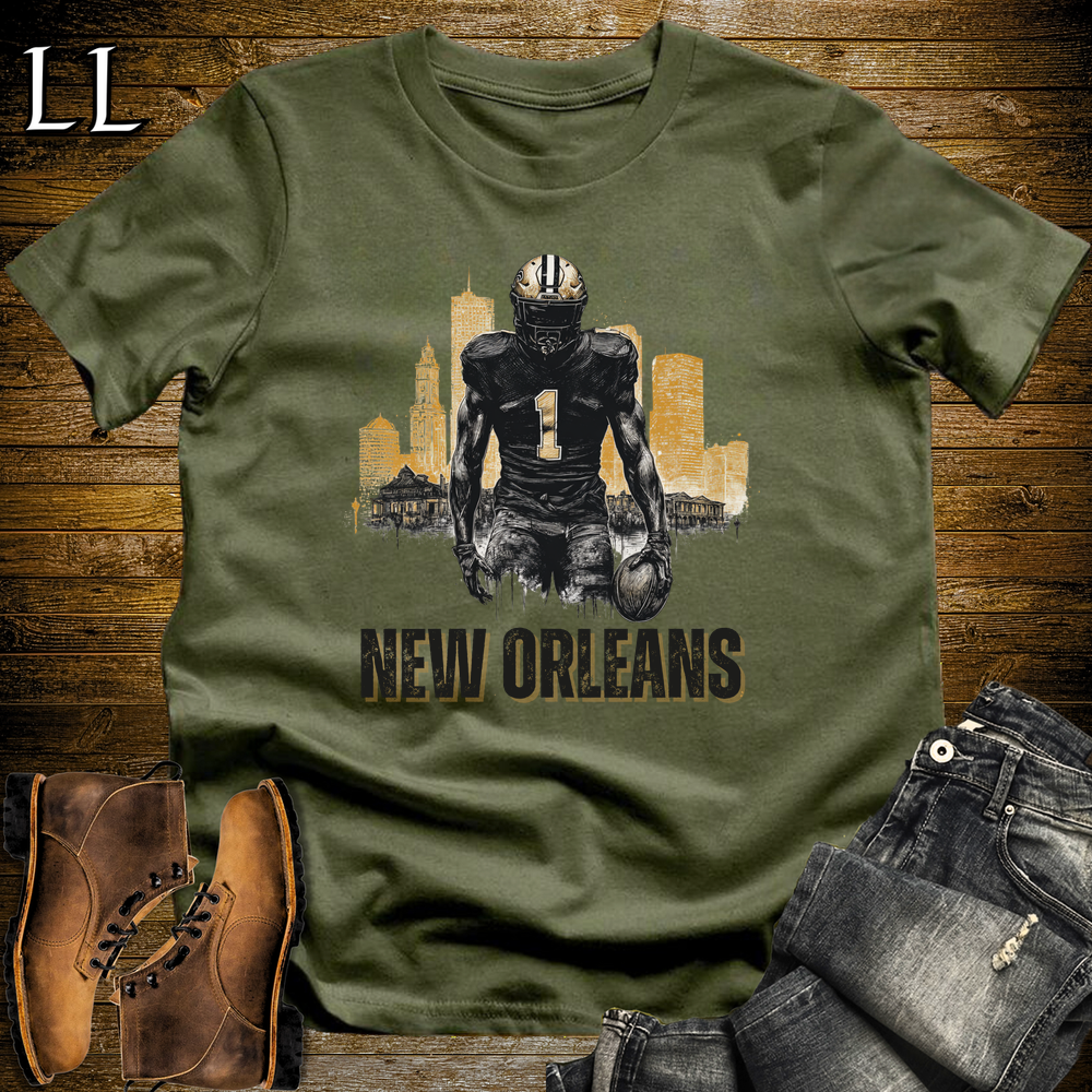 Saints Football Shirt Military Green | New Orleans Fan Tee
