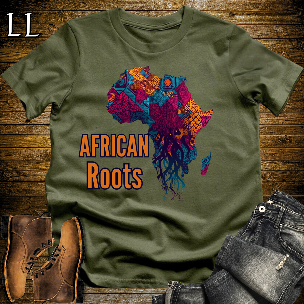 African Roots Softstyle T Shirt Military Green | African Heritage Pride Tee