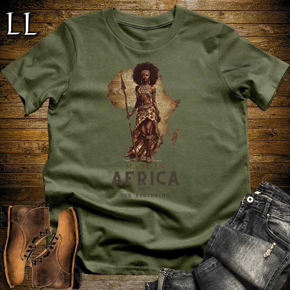 Made In Africa Woman Softstyle T Shirt Military Green | African Woman Tee