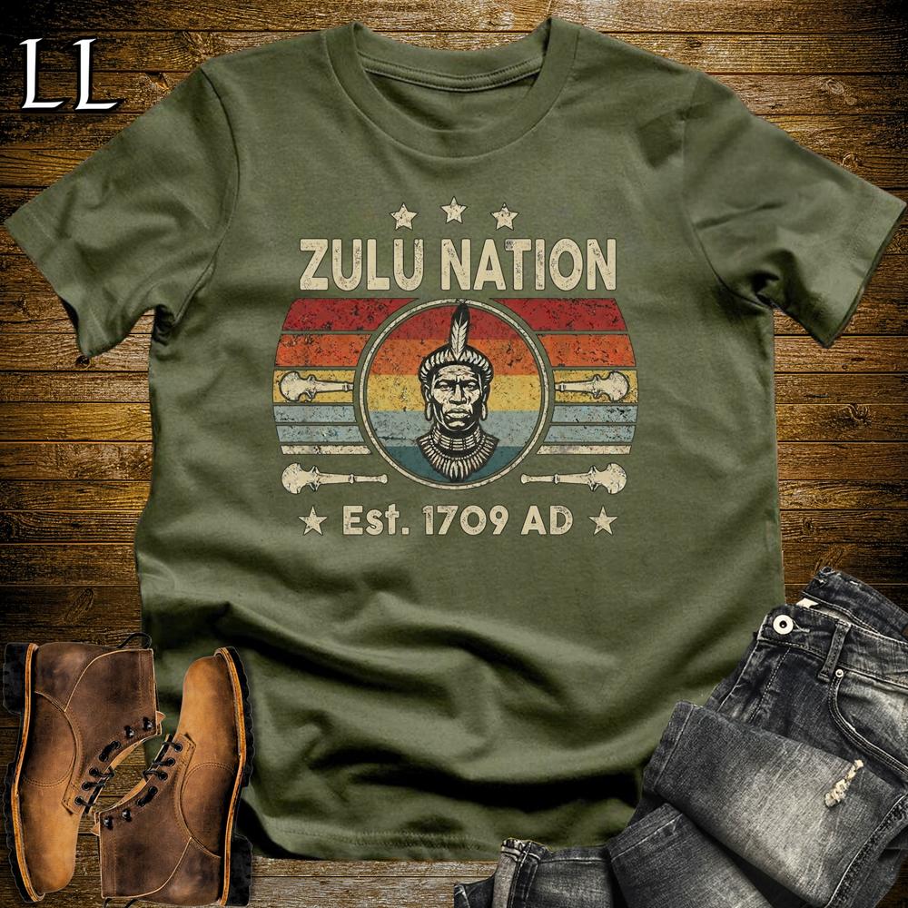 African Zulu Nation Softstyle T Shirt - Military Green