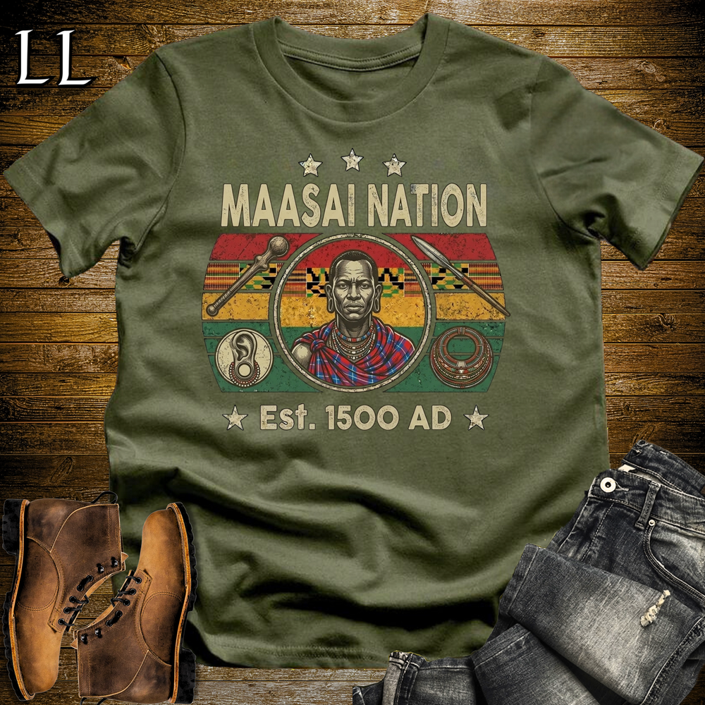 African Maasai Nation Softstyle T Shirt Military Green | Maasai Warrior Pride Tee