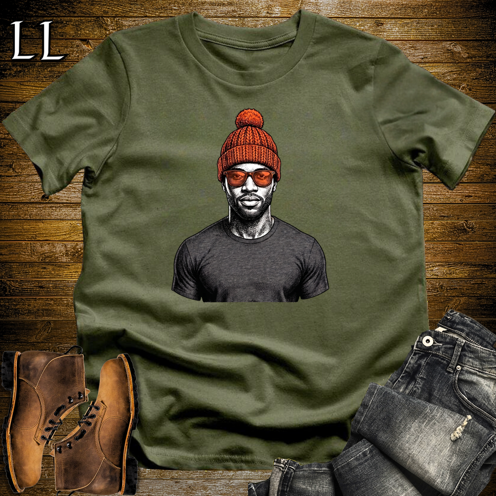 African Orange Beanie T Shirt Military Green | Cool African Tee