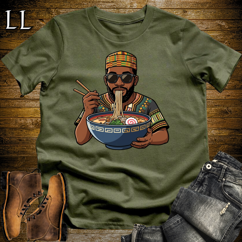 African Ramen T Shirt Military Green | Funny African Foodie Tee