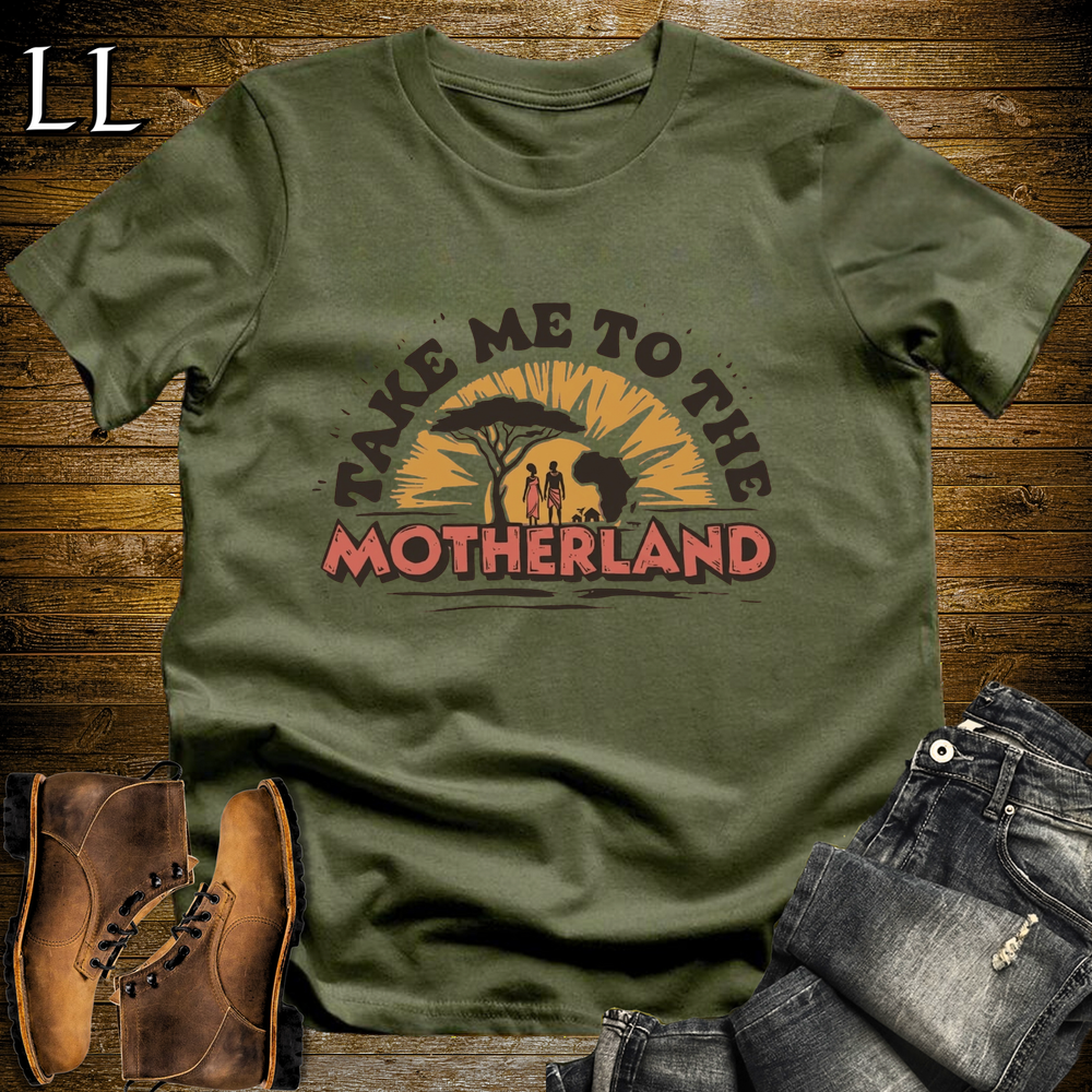 African Take Me To The Motherland T Shirt Military Green | Africa Tee