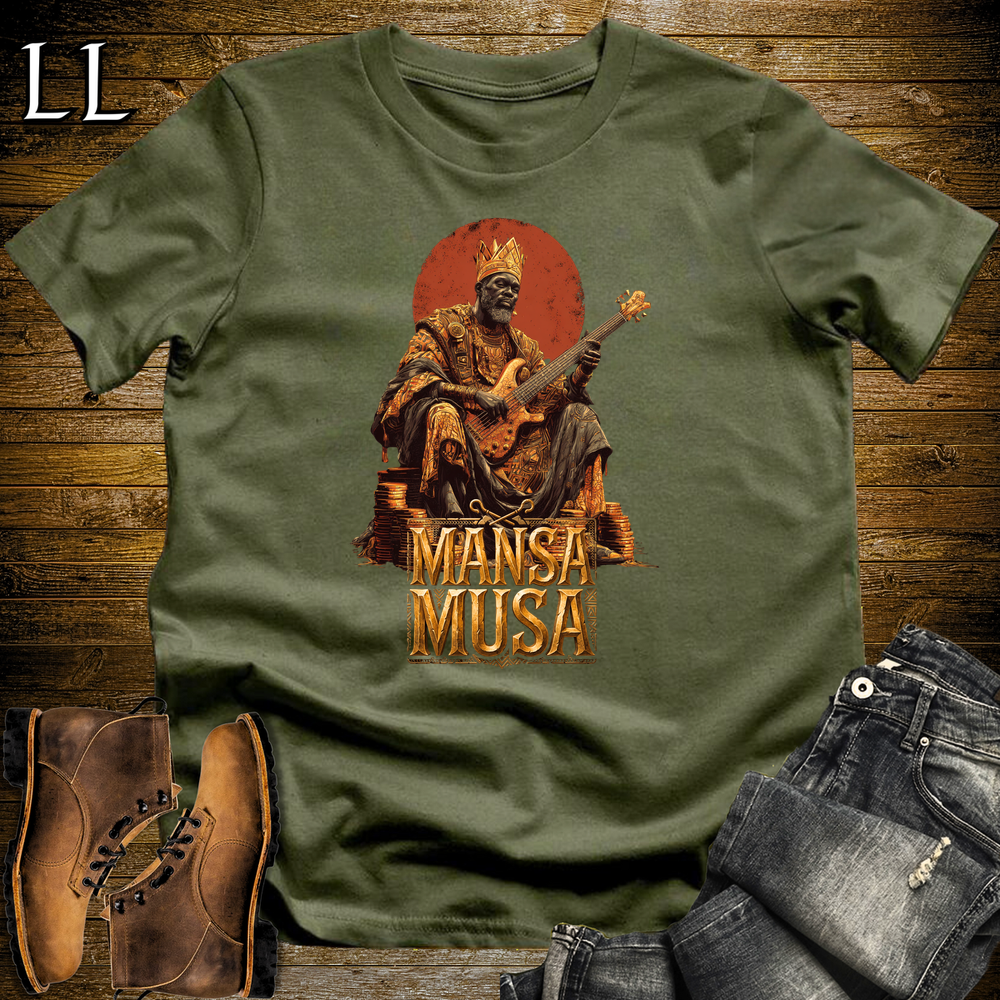 Mansa Musa African Guitar King T Shirt Military Green | African Gift