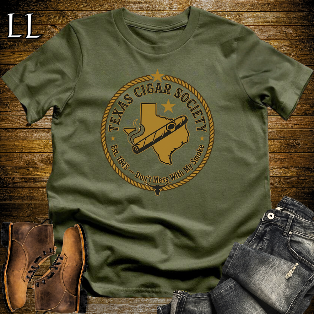 Texas Cigar Society T Shirt Military Green | Cigar Lover Gift