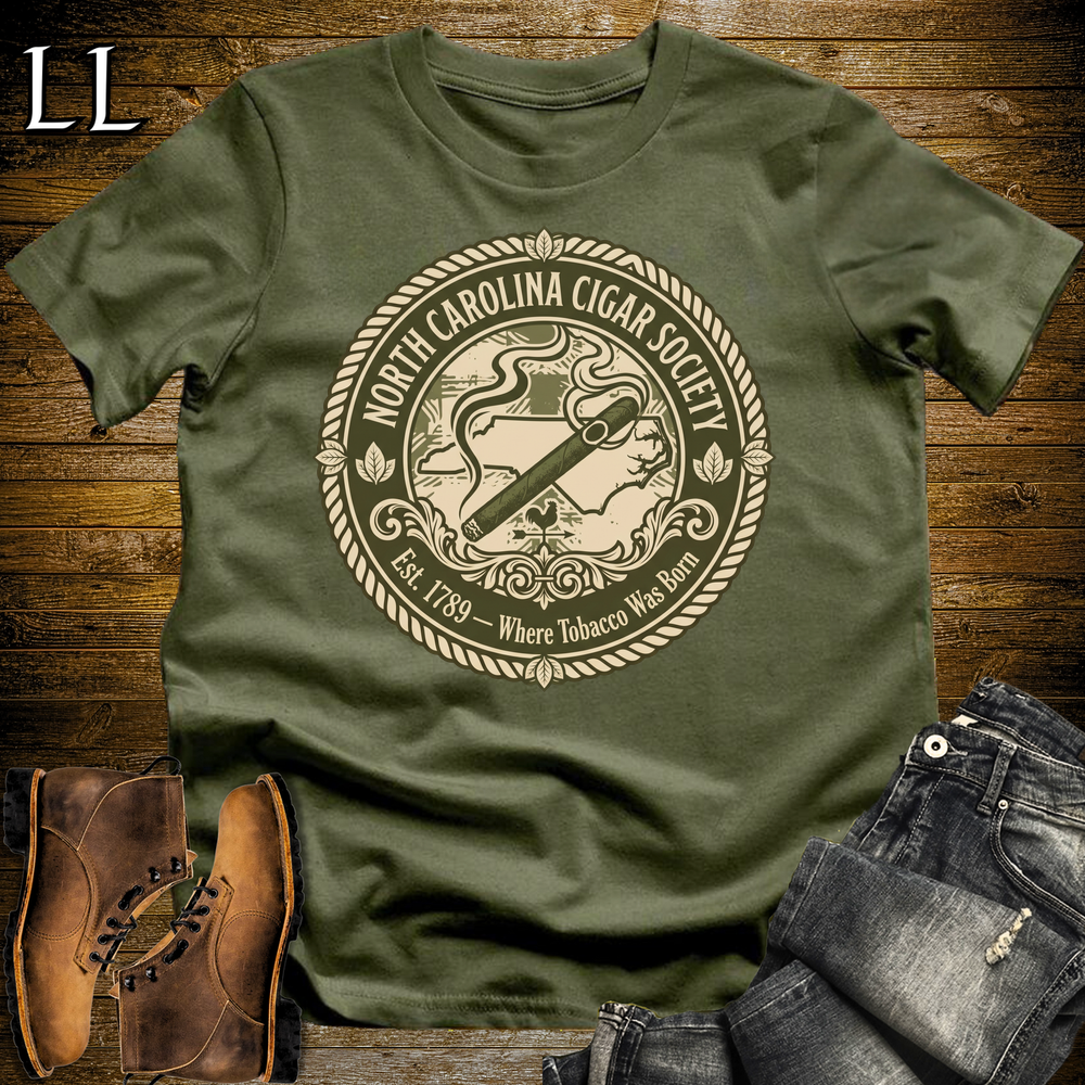 North Carolina Cigar Society T Shirt Military Green | Cigar Lover Gift
