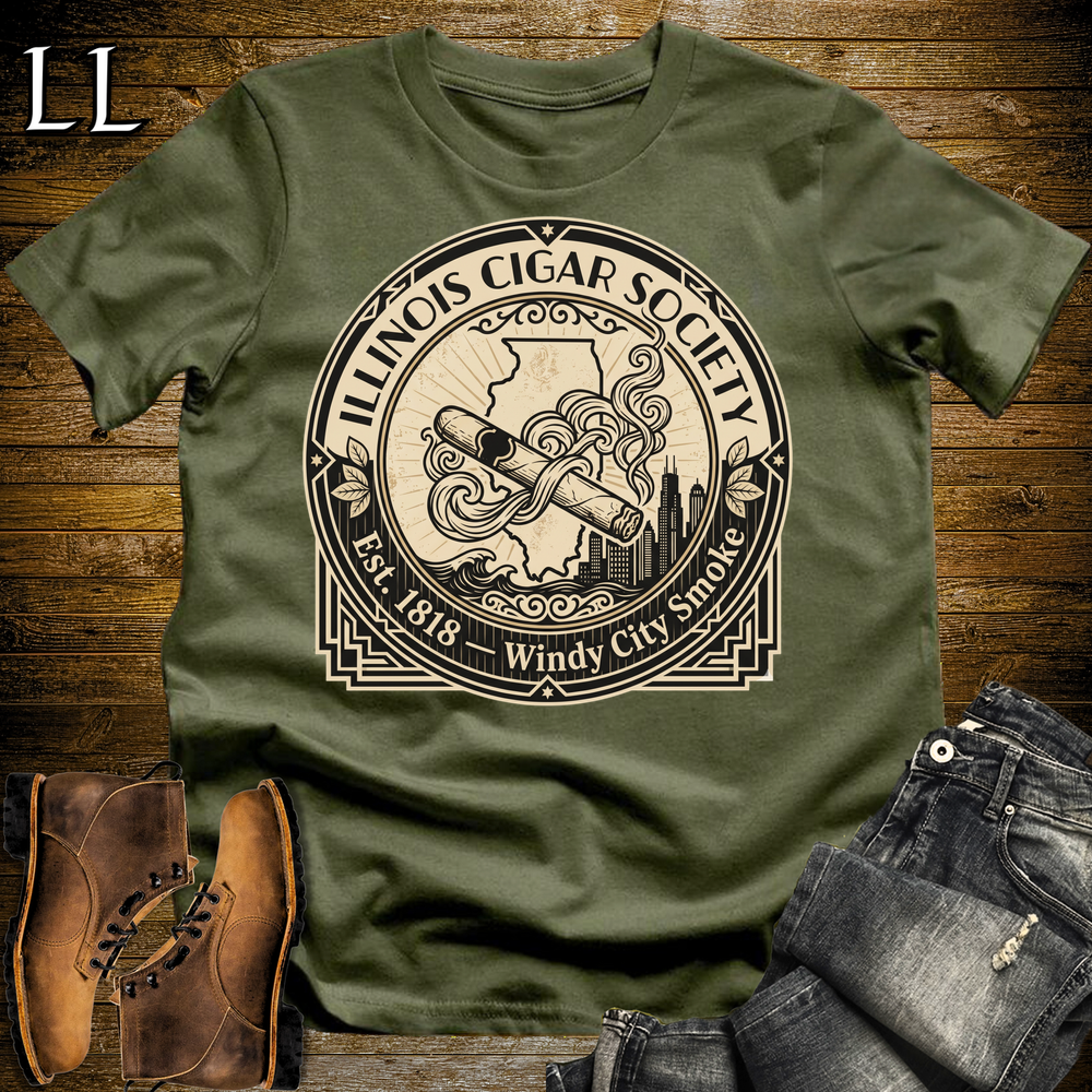 Illinois Cigar Society T Shirt Military Green | Cigar Lover Gift