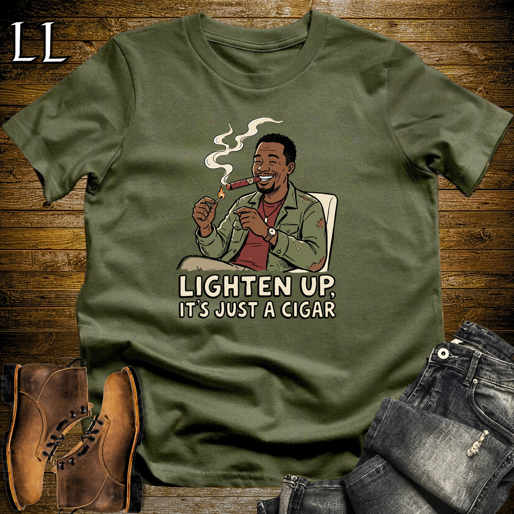 Lighten Up Cigar Softstyle Tee Military Green | Funny Cigar Pun Tee
