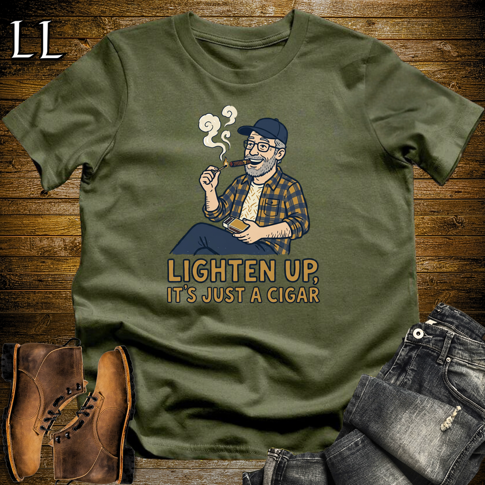 Lighten Up Blue Cigar Softstyle Tee Military Green | Funny Cigar Pun Tee