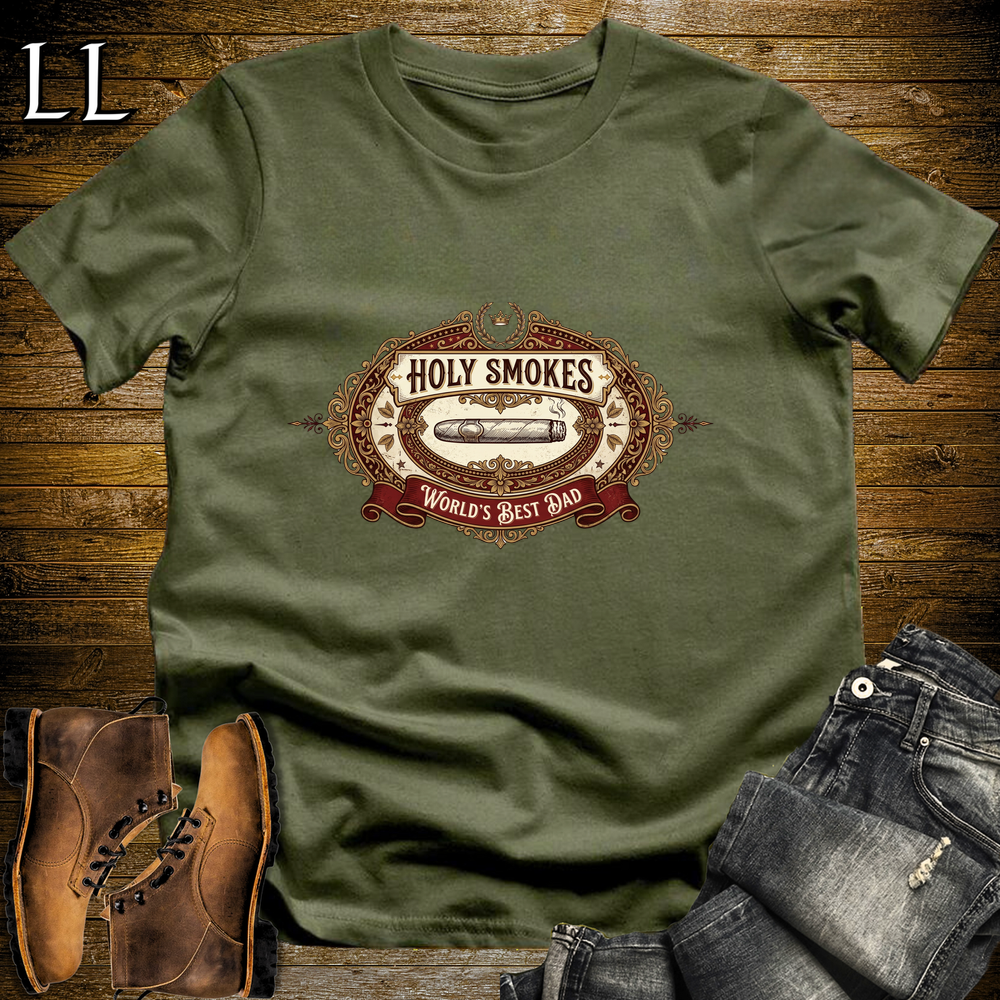 Holy Smokes Worlds Best Dad Cigar Softstyle Tee Military Green | Best Cigar Dad Tee
