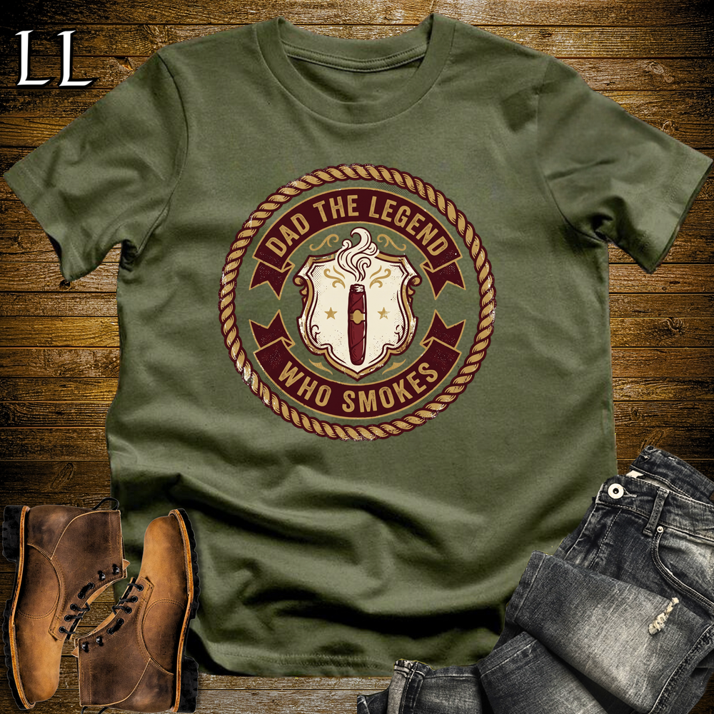 Dad The Legend Who Smokes Cigar Softstyle Tee Military Green | Cigar Smoking Dad Tee