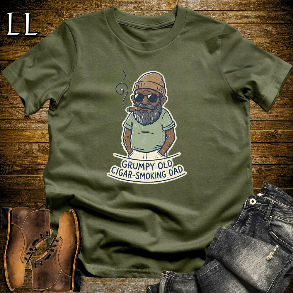 Grumpy Old Cigar Smoking Dad Softstyle Tee Military Green | Funny Grumpy Cigar Dad Tee