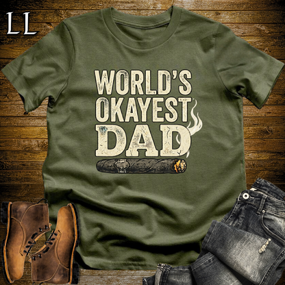Worlds Okayest Dad Cigar Softstyle Tee Military Green | Funny Cigar Dad Tee