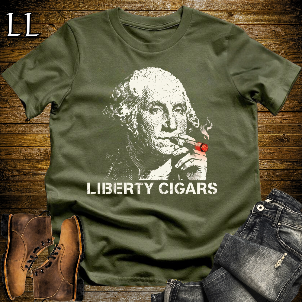 Washington Liberty Cigar Softstyle Tee Military Green | Patriotic Cigar Tee
