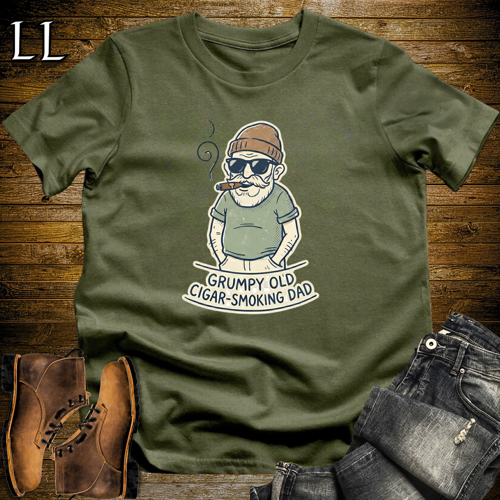 Grumpy Old Cigar Smoking Dad Tan Softstyle Tee Military Green | Funny Grumpy Dad Cigar Tee