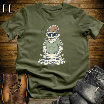 Grumpy Old Cigar Smoking Dad Tan Softstyle Tee Military Green | Funny Grumpy Dad Cigar Tee