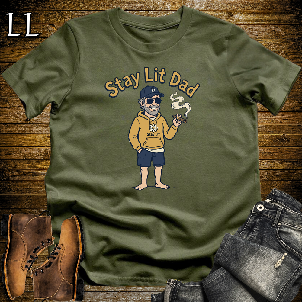 Stay Lit Dad Cigar Softstyle Tee Military Green | Funny Cigar Dad Tee