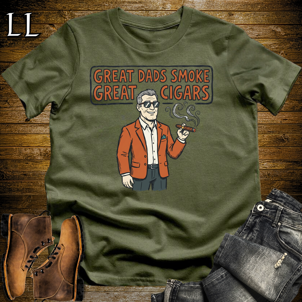 Great Dads Smoke Great Cigars Orange Softstyle Tee Military Green | Great Cigars Dad Tee