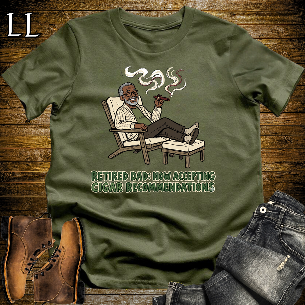 Retired Dad Cigar Softstyle Tee Military Green | Cigar Retirement Gift Tee