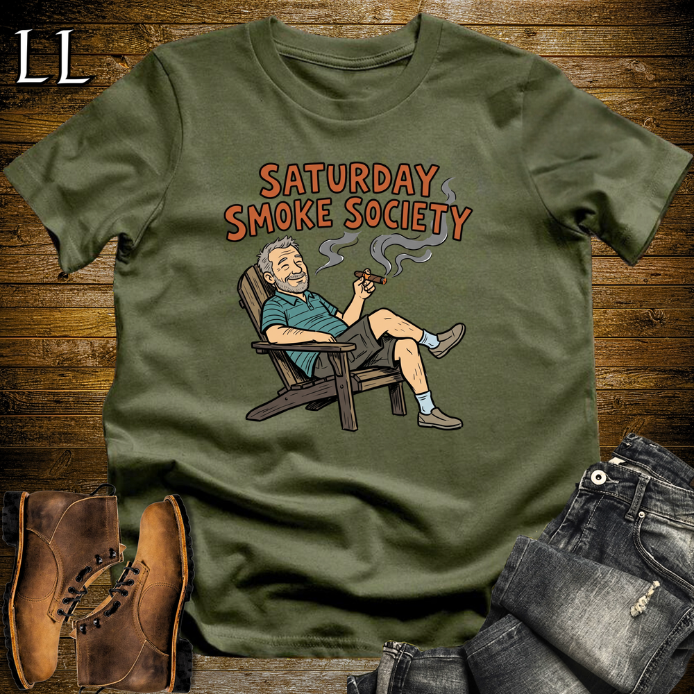 Saturday Smoke Society Orange Cigar Softstyle Tee Military Green | Cigar Club Tee