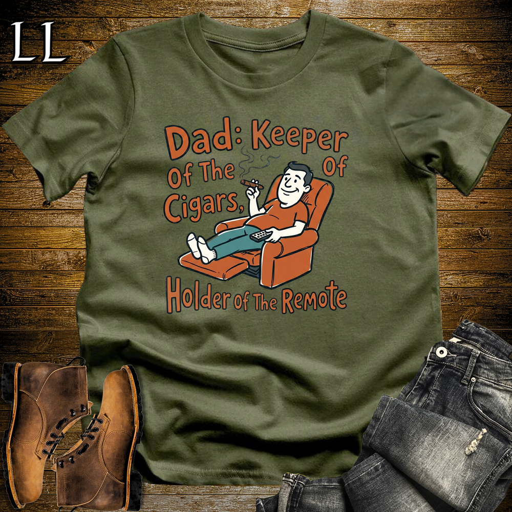 Dad Keeper Of Cigars Orange Softstyle Tee Military Green | Funny Cigar Dad Tee