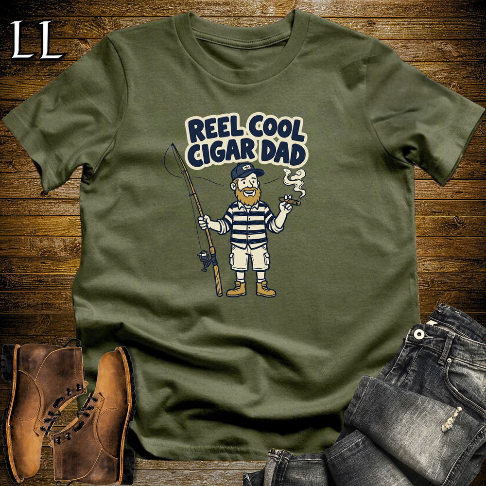 Reel Cool Cigar Dad Navy Softstyle Tee Military Green | Fishing Cigar Dad Tee