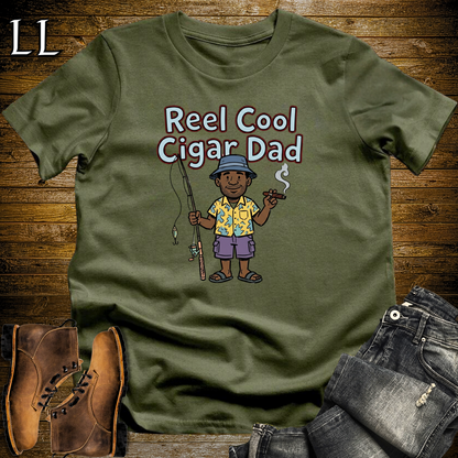 Reel Cool Cigar Dad Softstyle Tee Military Green | Fishing Cigar Dad Tee