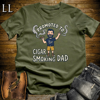 Promoted To Cigar Smoking Dad Softstyle Tee Military Green | New Dad Cigar Tee