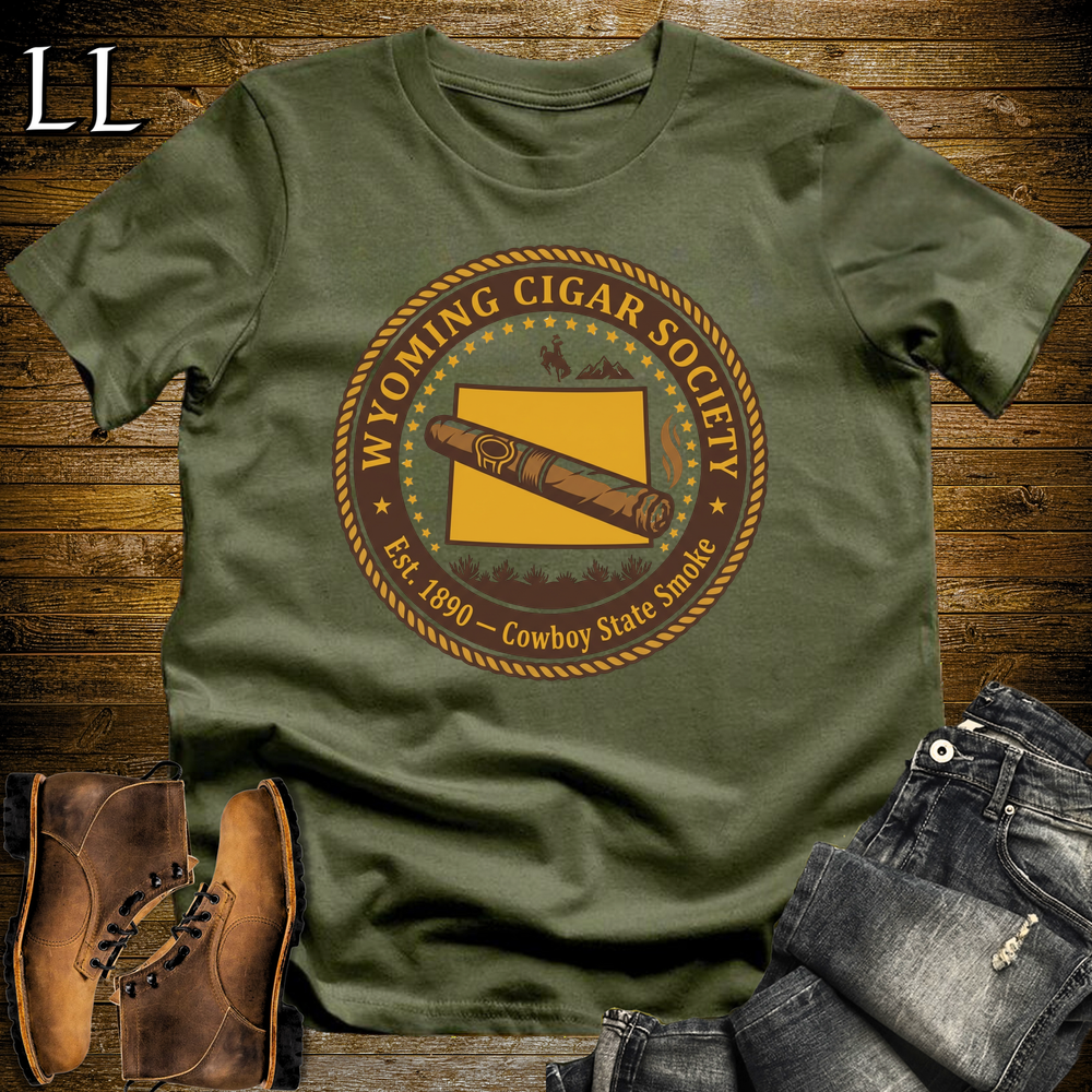 Wyoming Cigar Society Softstyle T Shirt Military Green | Cigar Lover Gift Tee