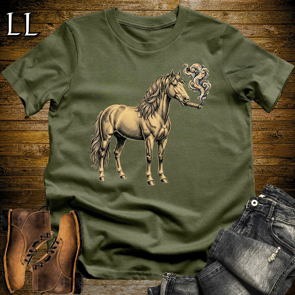 Vintage Cigar Horse Softstyle T Shirt Military Green | Funny Cigar Shirt