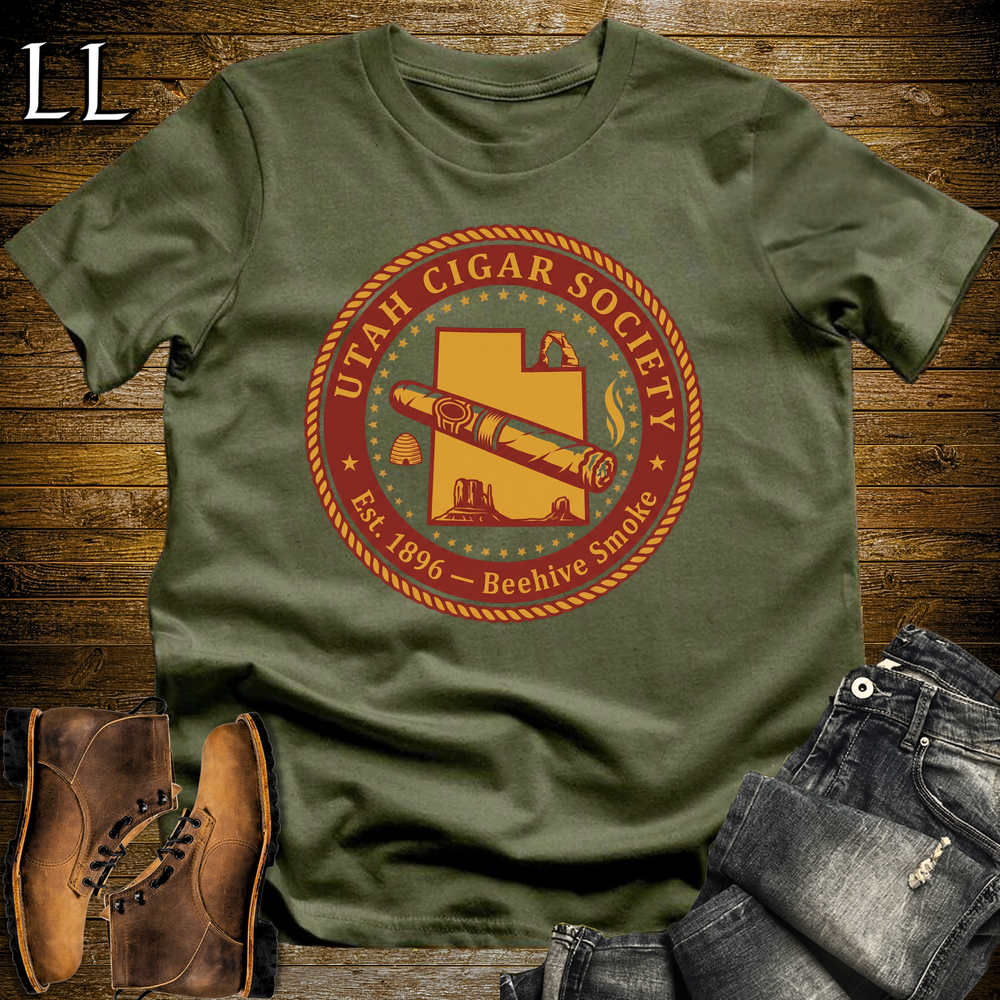 Utah Cigar Society Softstyle T Shirt Military Green | Cigar Lover Gift Tee