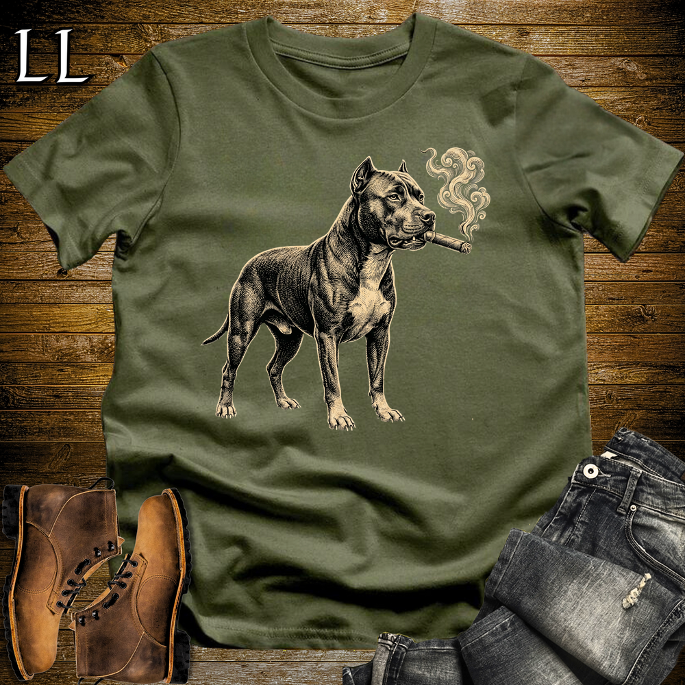 Vintage Cigar Pitbull Softstyle T Shirt Military Green | Funny Cigar Shirt