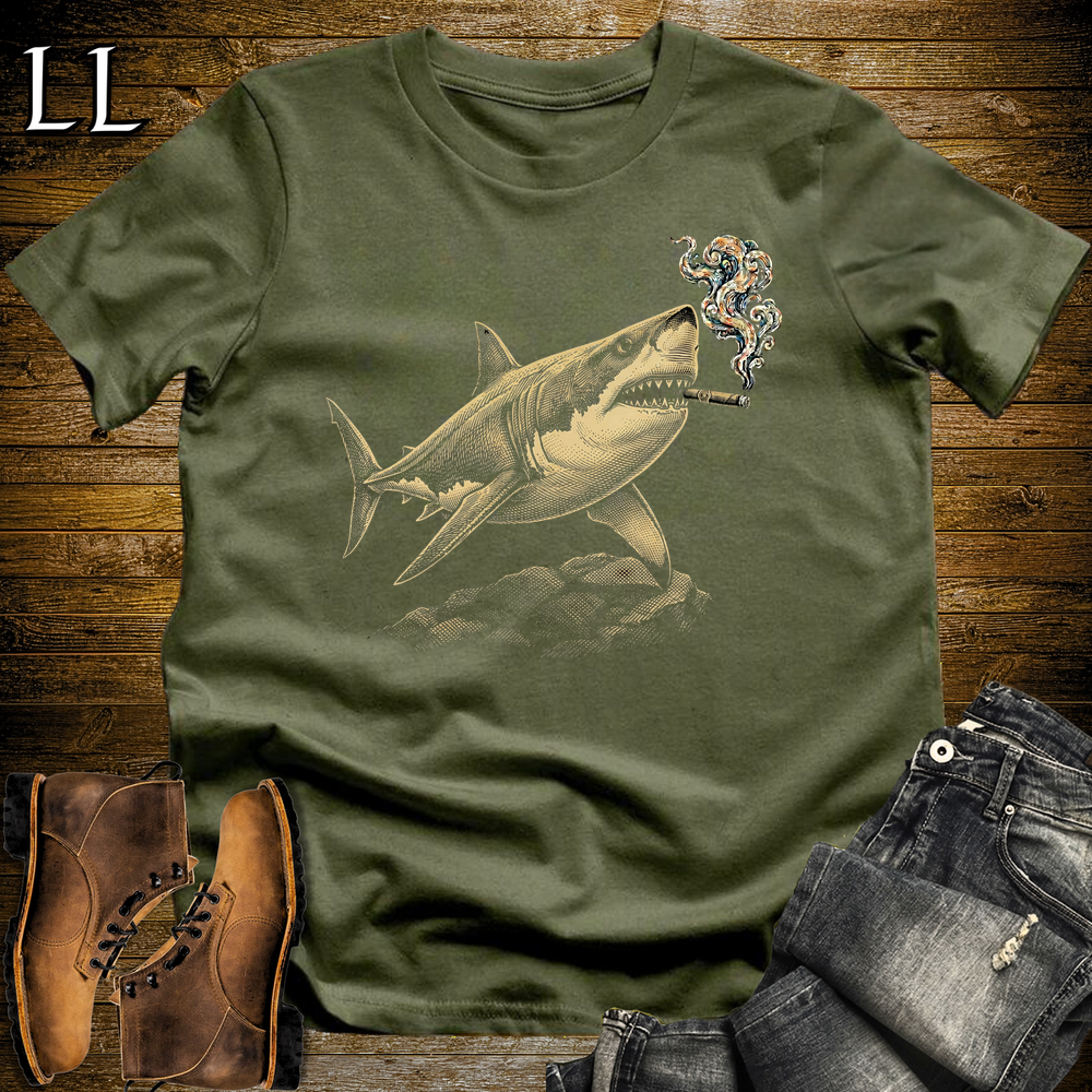 Vintage Cigar Shark Softstyle T Shirt Military Green | Funny Cigar Shirt
