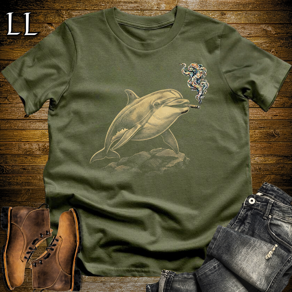 Vintage Cigar Dolphin Softstyle T Shirt Military Green | Funny Cigar Shirt